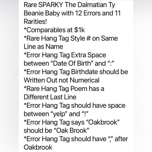 Rare SPARKY The Dalmatian Ty Beanie Baby - Picture 2 of 16